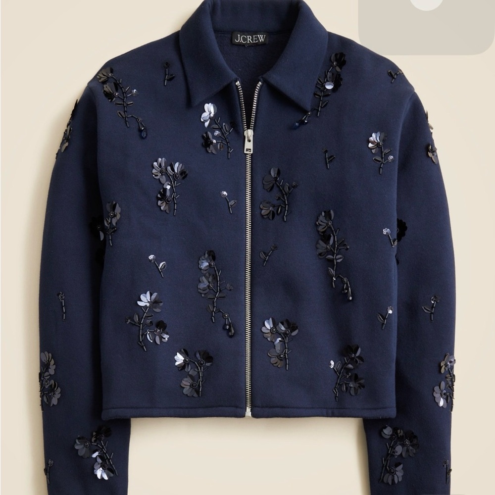 J. Crew Dark Blue Floral Bomber Jacket size small